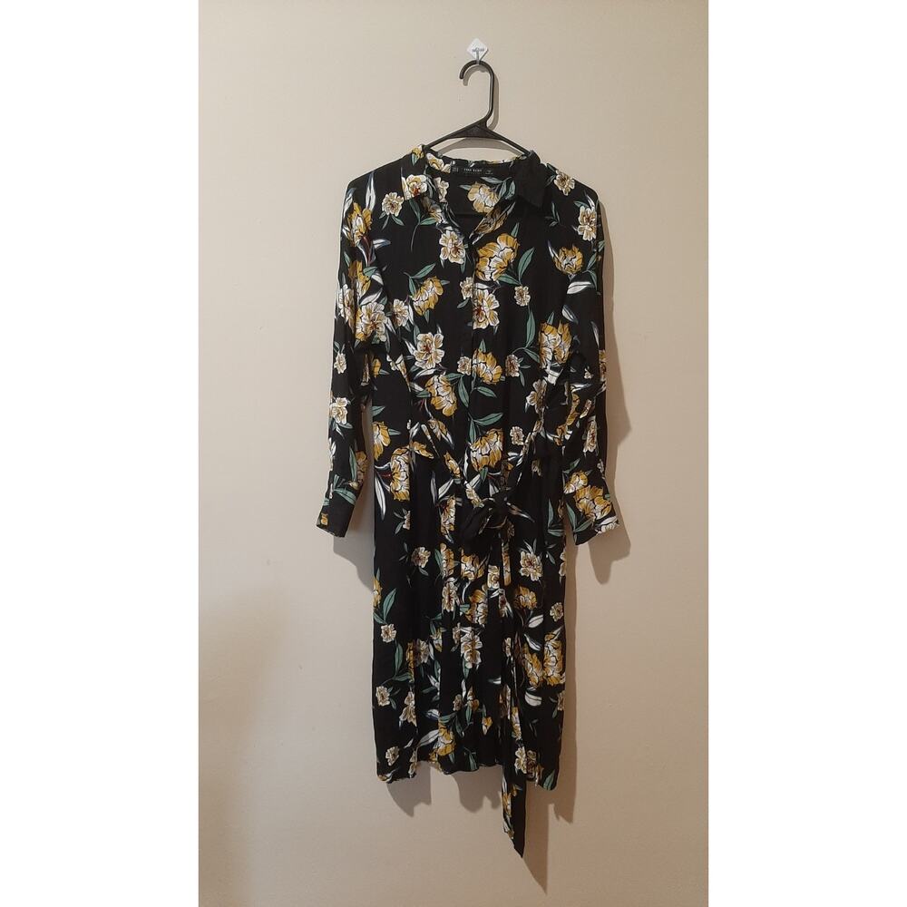 Zara Basic Collection Women's 3/4 Sleeve Floral Belted Button Dress